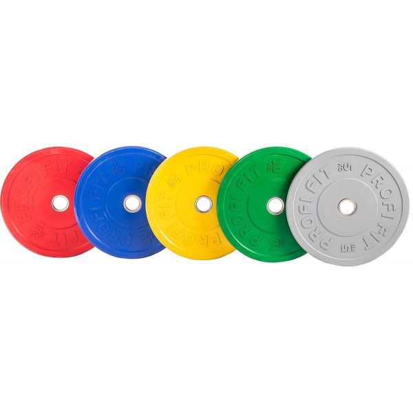 Диск для штанги каучуковый, цветной D51 мм PROFI-FIT 15 кг