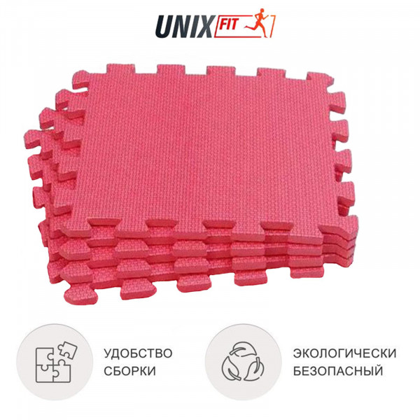 Коврик-пазл UNIX Fit влагостойкий для йоги и фитнеса, 30 х 30 х 1 см, красный, 4 шт.