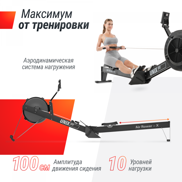 Гребной тренажер UNIX Fit Air Rower-X Black