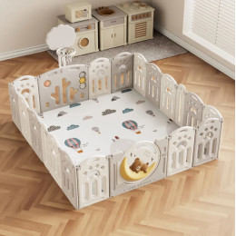 Манеж UNIX Kids DeLuxe Grey,180 x 200 см, с баскетбольным кольцом и ковриком, из безопасных материалов