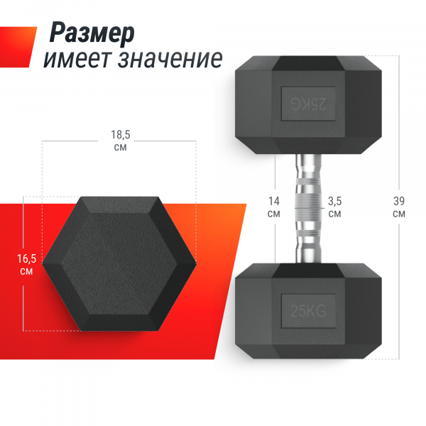 Гантель гексагональная UNIX Fit обрезиненная 25 кг / шт.